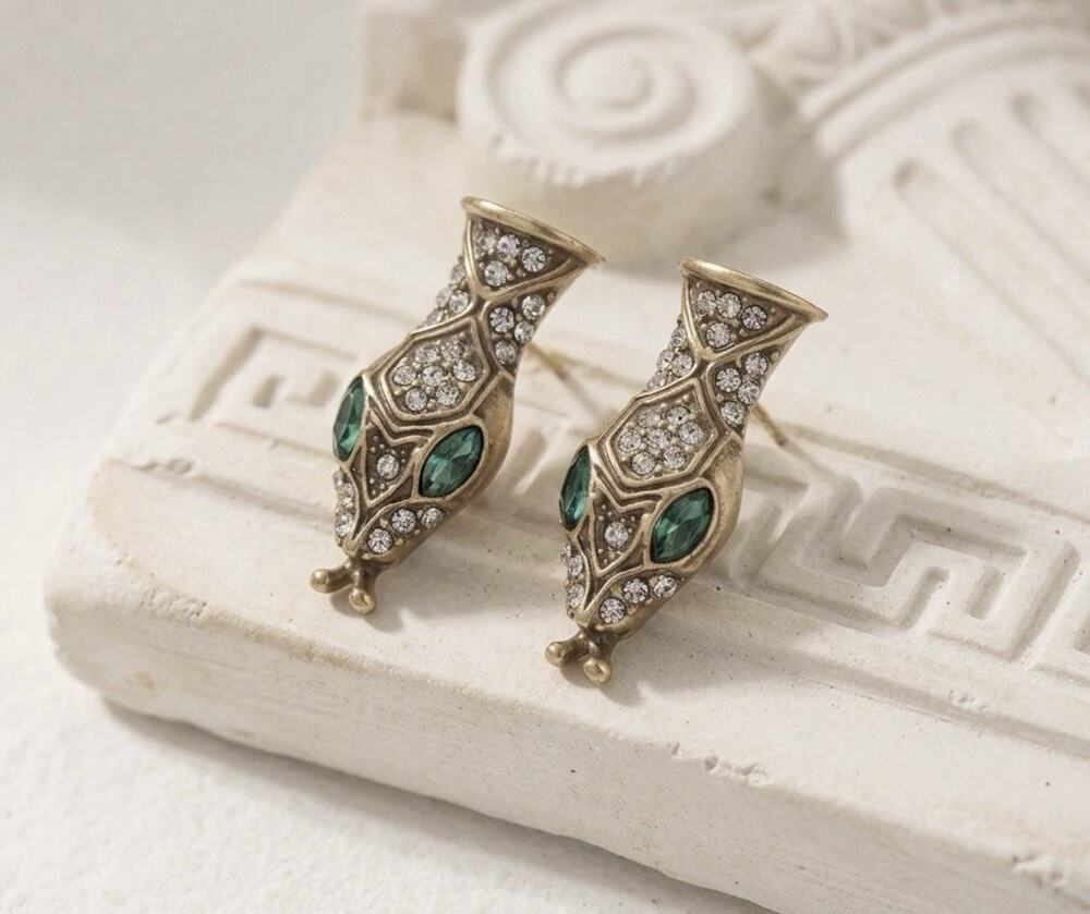 Art Deco Snake Earrings Museum Medieval Antique Gothic Gold Stud Head Egyptian